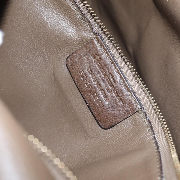 Salvatore Ferragamo Gancini Hand Bag Canvas 2way Beige Gold Auth 196765