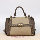 Salvatore Ferragamo Gancini Hand Bag Canvas 2way Beige Gold Auth 196765-12