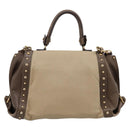 Salvatore Ferragamo Gancini Hand Bag Canvas 2way Beige Gold Auth 196765-2