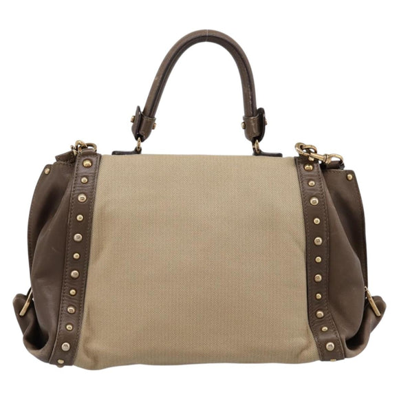 Salvatore Ferragamo Gancini Hand Bag Canvas 2way Beige Gold Auth 196765