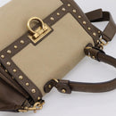 Salvatore Ferragamo Gancini Hand Bag Canvas 2way Beige Gold Auth 196765-14