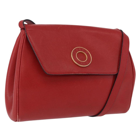 CELINE Shoulder Bag Leather Red Gold Auth 196766A