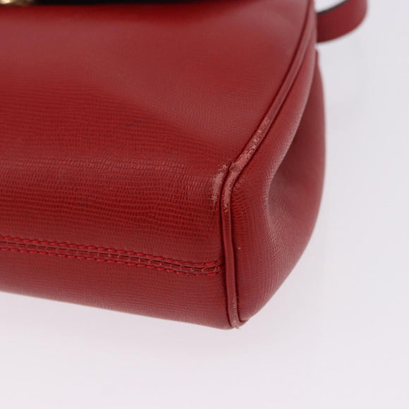 CELINE Shoulder Bag Leather Red Gold Auth 196766A