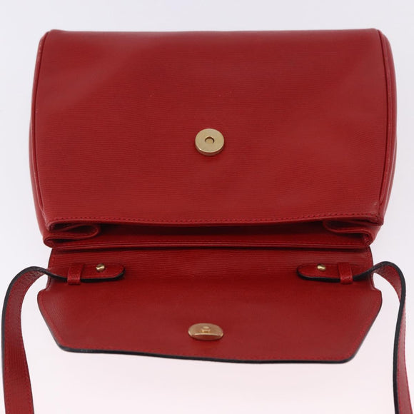CELINE Shoulder Bag Leather Red Gold Auth 196766A