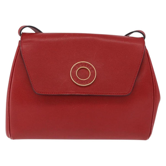 CELINE Shoulder Bag Leather Red Gold Auth 196766A