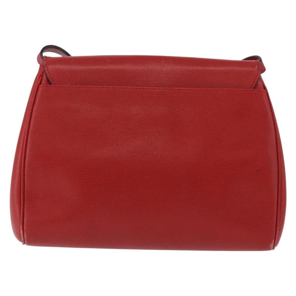 CELINE Shoulder Bag Leather Red Gold Auth 196766A