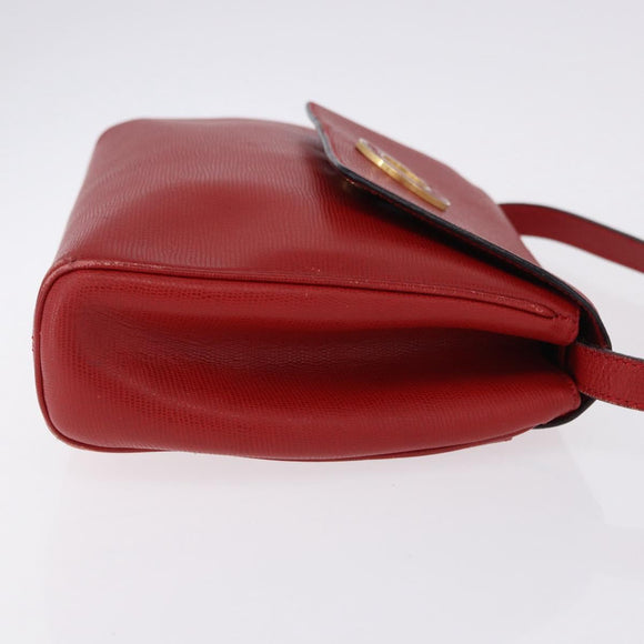 CELINE Shoulder Bag Leather Red Gold Auth 196766A