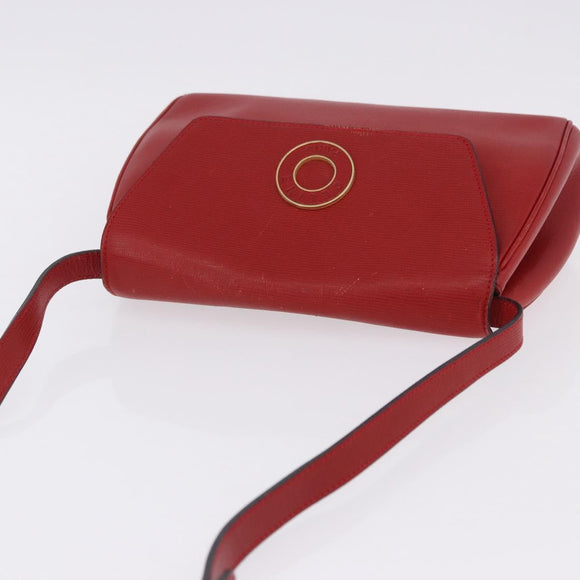 CELINE Shoulder Bag Leather Red Gold Auth 196766A
