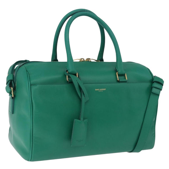 SAINT LAURENT Classic Duffle Bag Leather 2way Green Gold 322049 Auth 196768V
