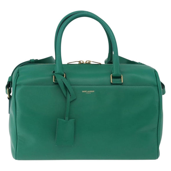 SAINT LAURENT Classic Duffle Bag Leather 2way Green Gold 322049 Auth 196768V