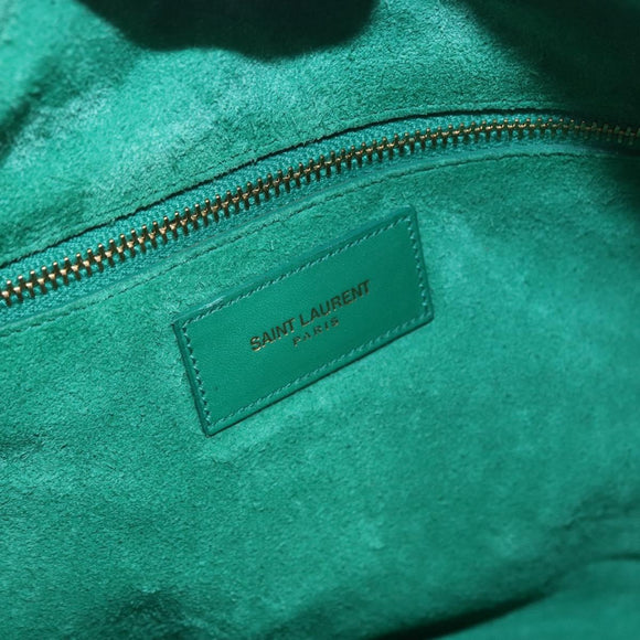 SAINT LAURENT Classic Duffle Bag Leather 2way Green Gold 322049 Auth 196768V