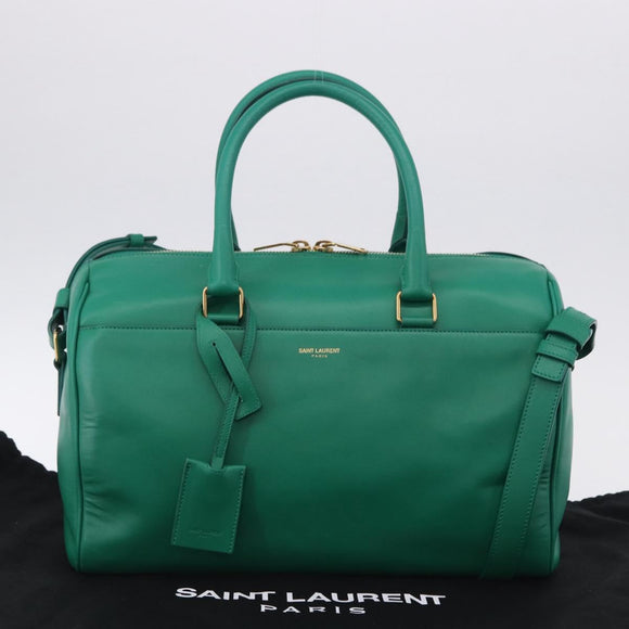 SAINT LAURENT Classic Duffle Bag Leather 2way Green Gold 322049 Auth 196768V