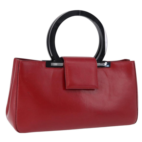 Salvatore Ferragamo Gancini Hand Bag Leather Red Silver Auth 196770A