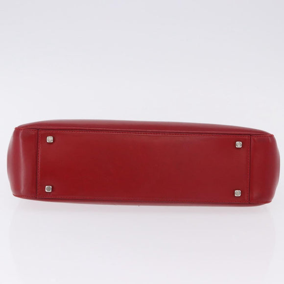 Salvatore Ferragamo Gancini Hand Bag Leather Red Silver Auth 196770A