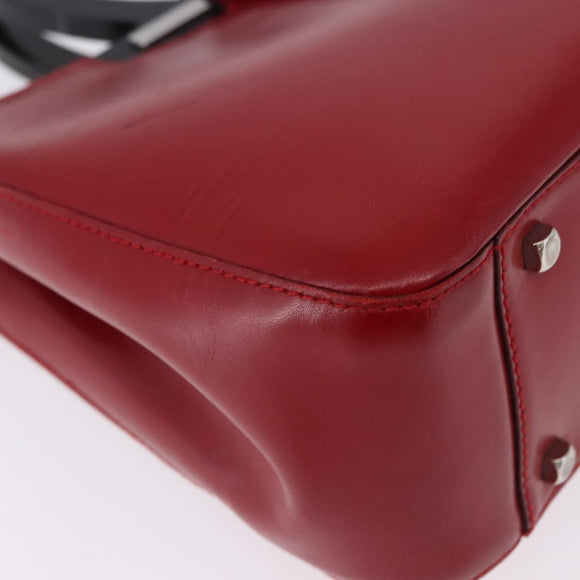 Salvatore Ferragamo Gancini Hand Bag Leather Red Silver Auth 196770A