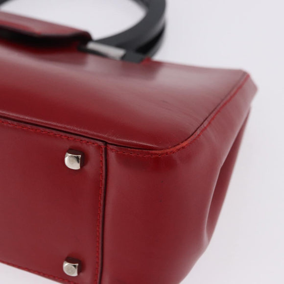Salvatore Ferragamo Gancini Hand Bag Leather Red Silver Auth 196770A