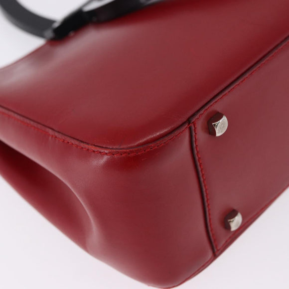 Salvatore Ferragamo Gancini Hand Bag Leather Red Silver Auth 196770A