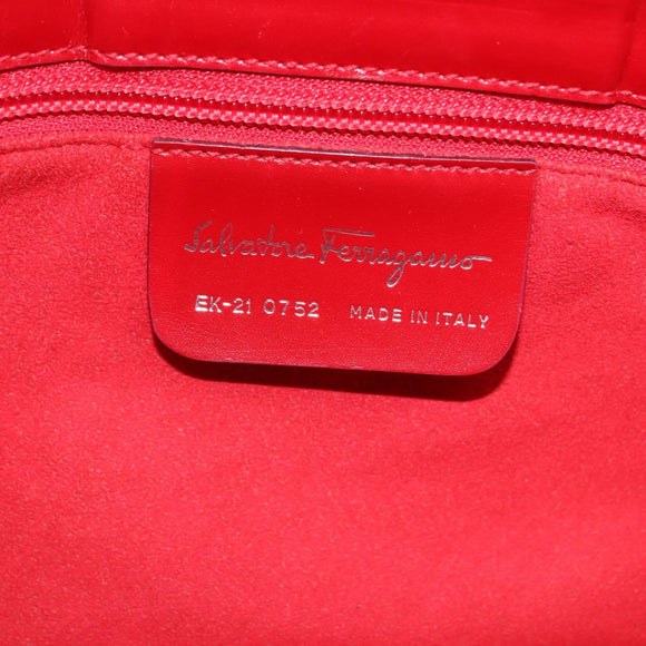 Salvatore Ferragamo Gancini Hand Bag Leather Red Silver Auth 196770A