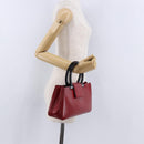 Salvatore Ferragamo Gancini Hand Bag Leather Red Silver Auth 196770A-24