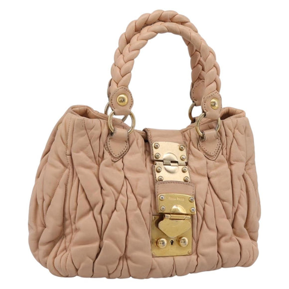 Miu Miu Matelasse Hand Bag Leather Beige Gold Auth 196771