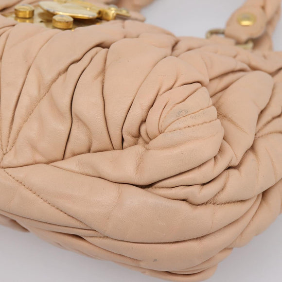 Miu Miu Matelasse Hand Bag Leather Beige Gold Auth 196771