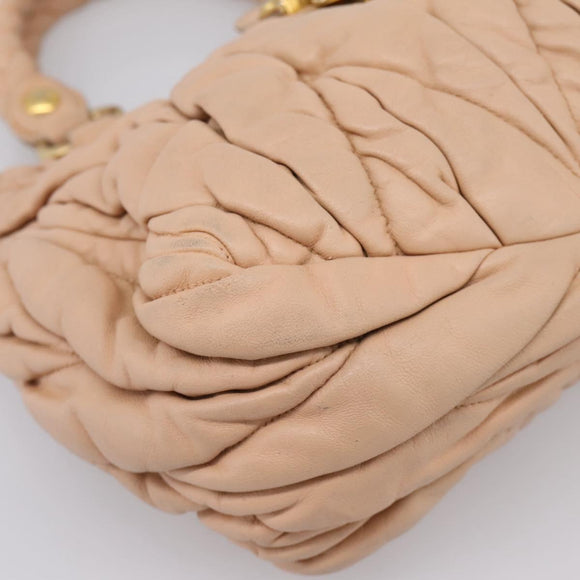 Miu Miu Matelasse Hand Bag Leather Beige Gold Auth 196771