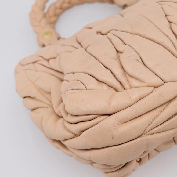 Miu Miu Matelasse Hand Bag Leather Beige Gold Auth 196771