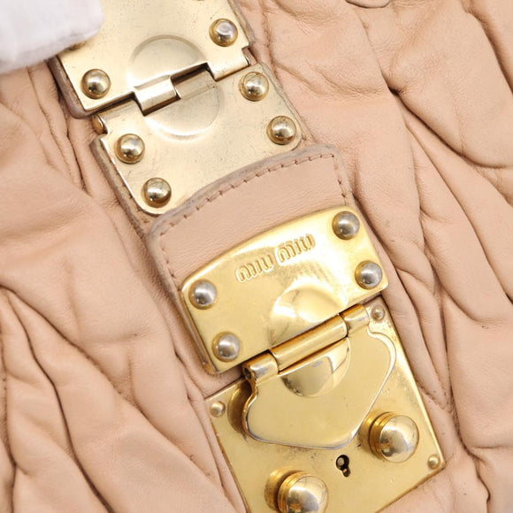 Miu Miu Matelasse Hand Bag Leather Beige Gold Auth 196771