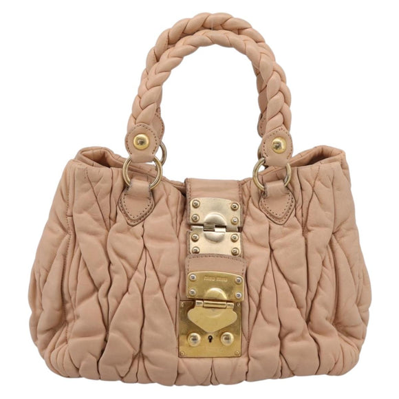Miu Miu Matelasse Hand Bag Leather Beige Gold Auth 196771