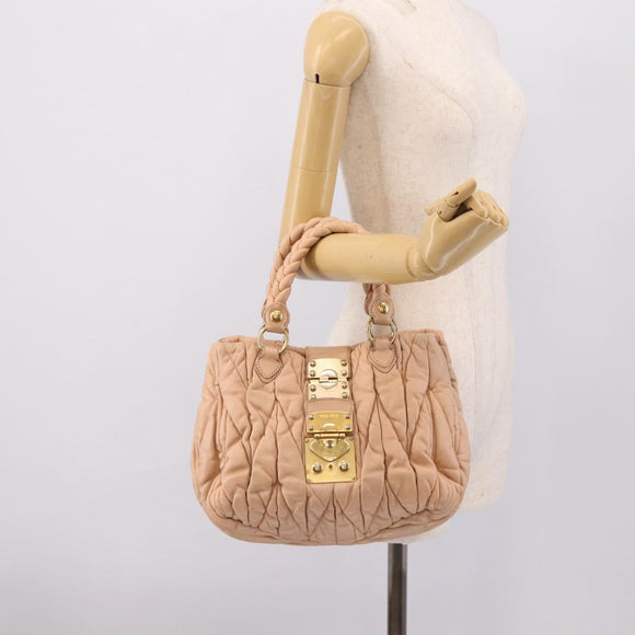 Miu Miu Matelasse Hand Bag Leather Beige Gold Auth 196771