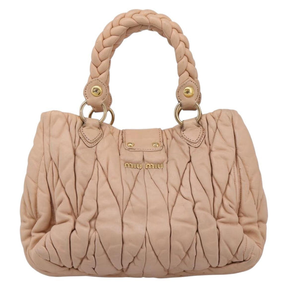 Miu Miu Matelasse Hand Bag Leather Beige Gold Auth 196771