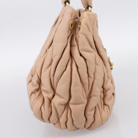 Miu Miu Matelasse Hand Bag Leather Beige Gold Auth 196771