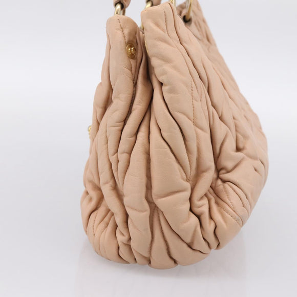 Miu Miu Matelasse Hand Bag Leather Beige Gold Auth 196771