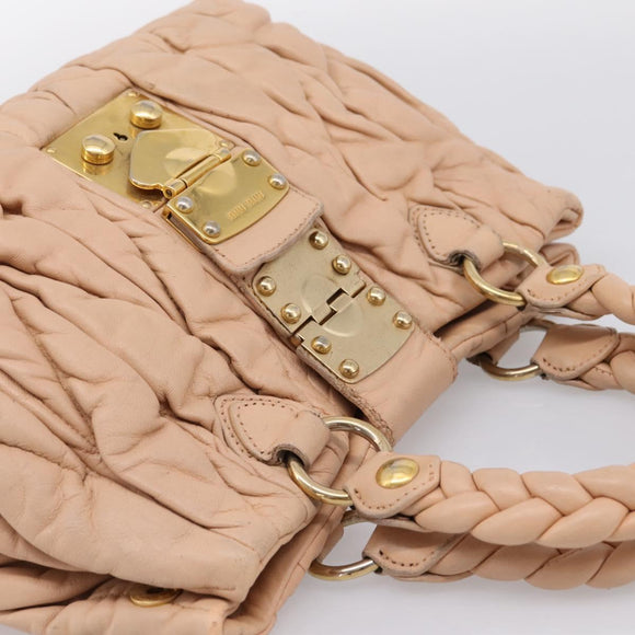 Miu Miu Matelasse Hand Bag Leather Beige Gold Auth 196771