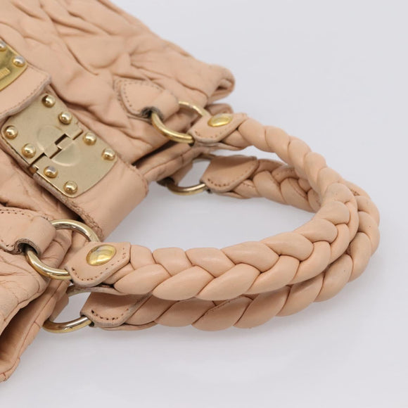 Miu Miu Matelasse Hand Bag Leather Beige Gold Auth 196771