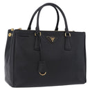 PRADA Hand Bag Saffiano leather 2way Black Gold Auth 196774V-1