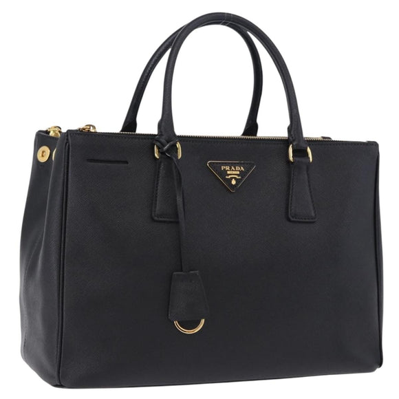 PRADA Hand Bag Saffiano leather 2way Black Gold Auth 196774V