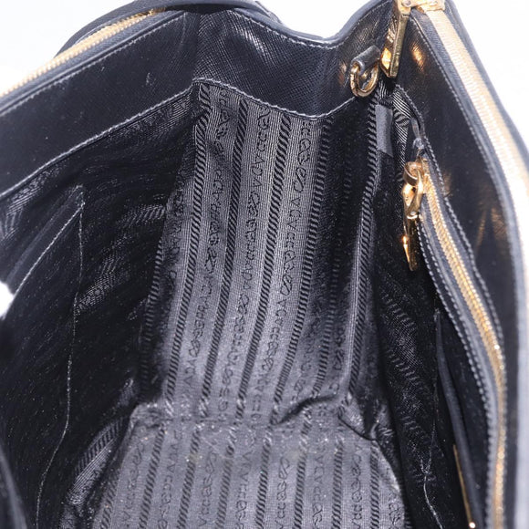 PRADA Hand Bag Saffiano leather 2way Black Gold Auth 196774V