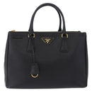 PRADA Hand Bag Saffiano leather 2way Black Gold Auth 196774V-13