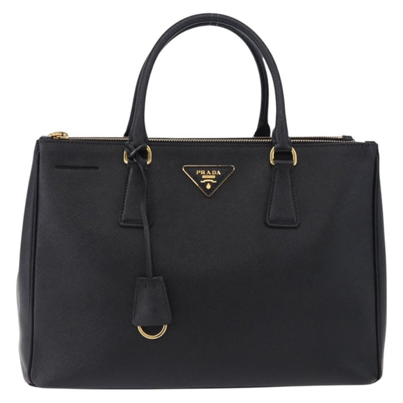 PRADA Hand Bag Saffiano leather 2way Black Gold Auth 196774V
