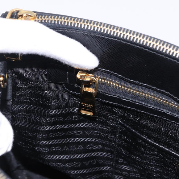 PRADA Hand Bag Saffiano leather 2way Black Gold Auth 196774V