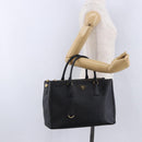 PRADA Hand Bag Saffiano leather 2way Black Gold Auth 196774V-25