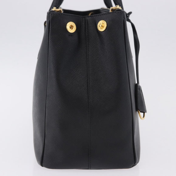 PRADA Hand Bag Saffiano leather 2way Black Gold Auth 196774V