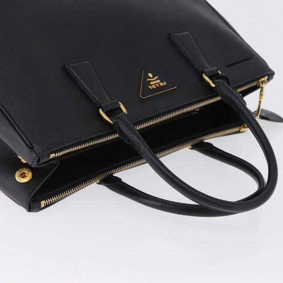 PRADA Hand Bag Saffiano leather 2way Black Gold Auth 196774V