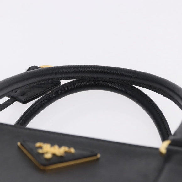 PRADA Hand Bag Saffiano leather 2way Black Gold Auth 196774V