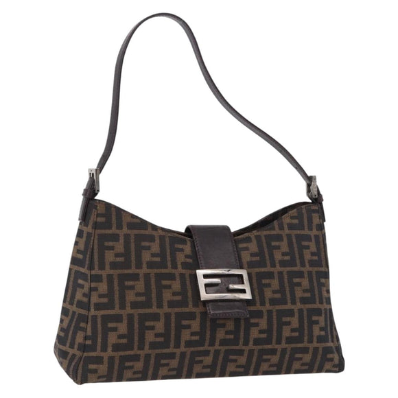 FENDI Zucca Canvas Mamma Baguette Shoulder Bag Brown Black Auth 196776V
