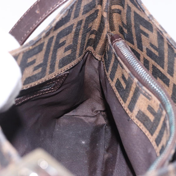 FENDI Zucca Canvas Mamma Baguette Shoulder Bag Brown Black Auth 196776V