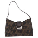FENDI Zucca Canvas Mamma Baguette Shoulder Bag Brown Black Auth 196776V-2