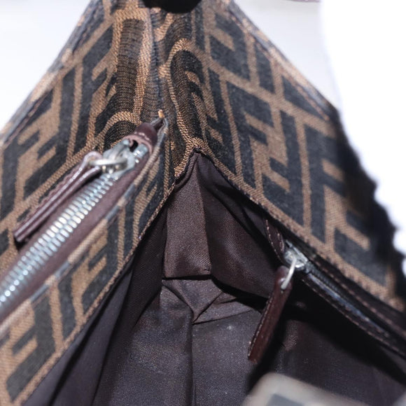 FENDI Zucca Canvas Mamma Baguette Shoulder Bag Brown Black Auth 196776V