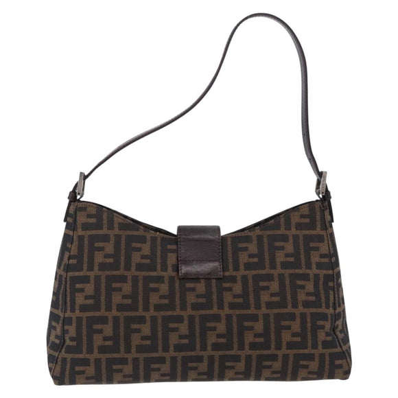 FENDI Zucca Canvas Mamma Baguette Shoulder Bag Brown Black Auth 196776V